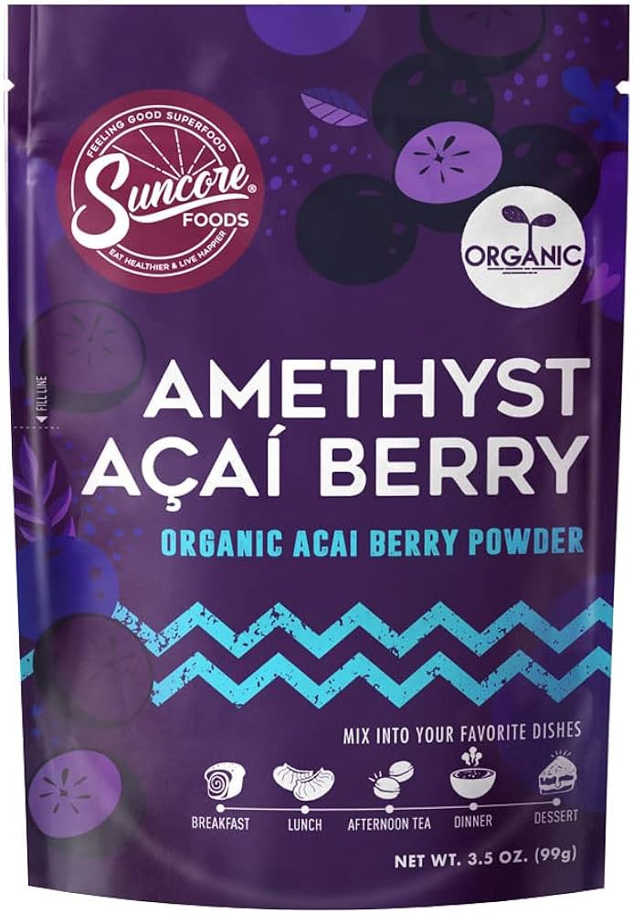 Suncore Foods Amethyst Acai Berry Powder, 3.5 oz (1 Bag), Organic, Gluten-Free, Non-GMO Perfect f... | Amazon (US)