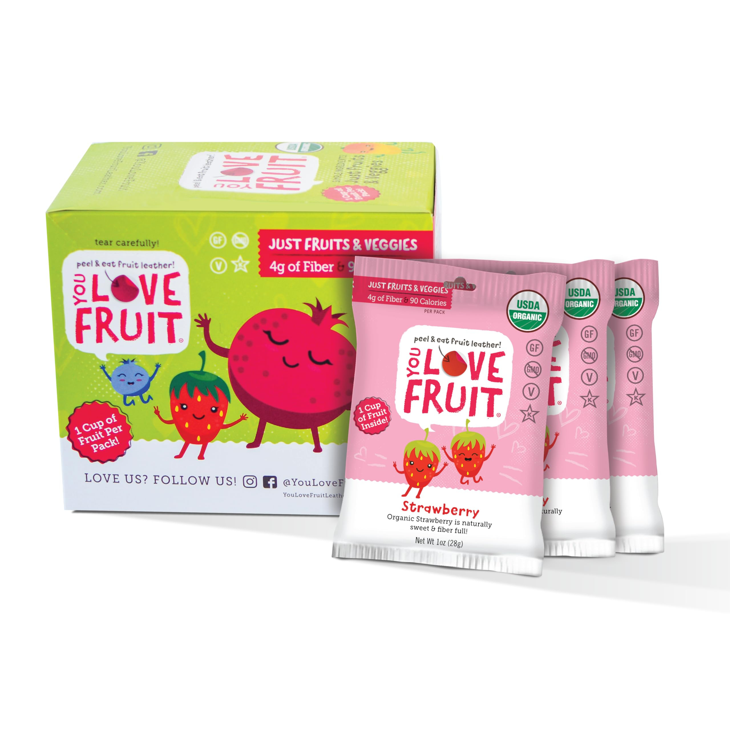 YOU LOVE FRUIT - STRAWBERRY All Natural Fruit Snacks, Healthy Snack Pack, Real Fruit! Gluten Free... | Amazon (US)