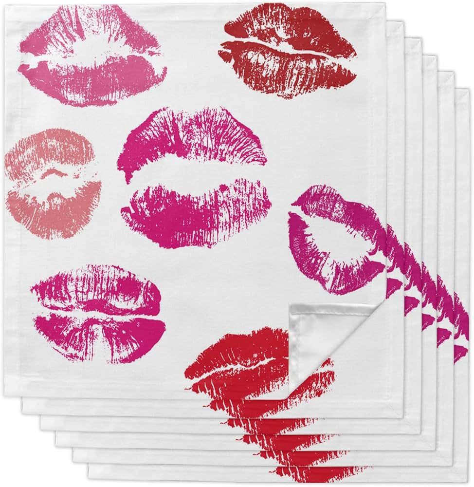 Cloth Napkins Valentines Day Sexy Red Lip Napkins Set of 6, 20 x 20 Inch Soft Reusable Paper Napk... | Amazon (US)