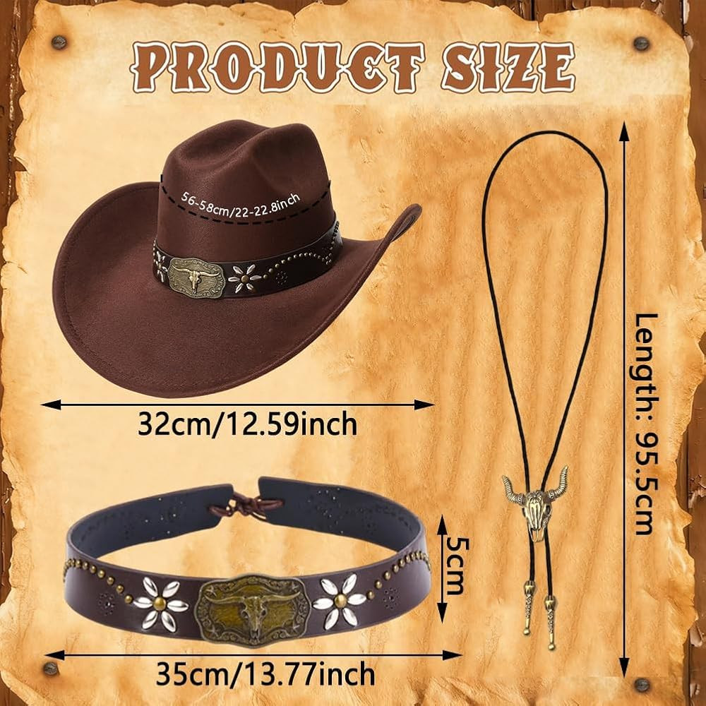 Cowboyhut Set mit Stierkopf Halskette & Hutband, Western Hut Verstellbar f\u00fcr Damen Herren, K... | Amazon (DE)