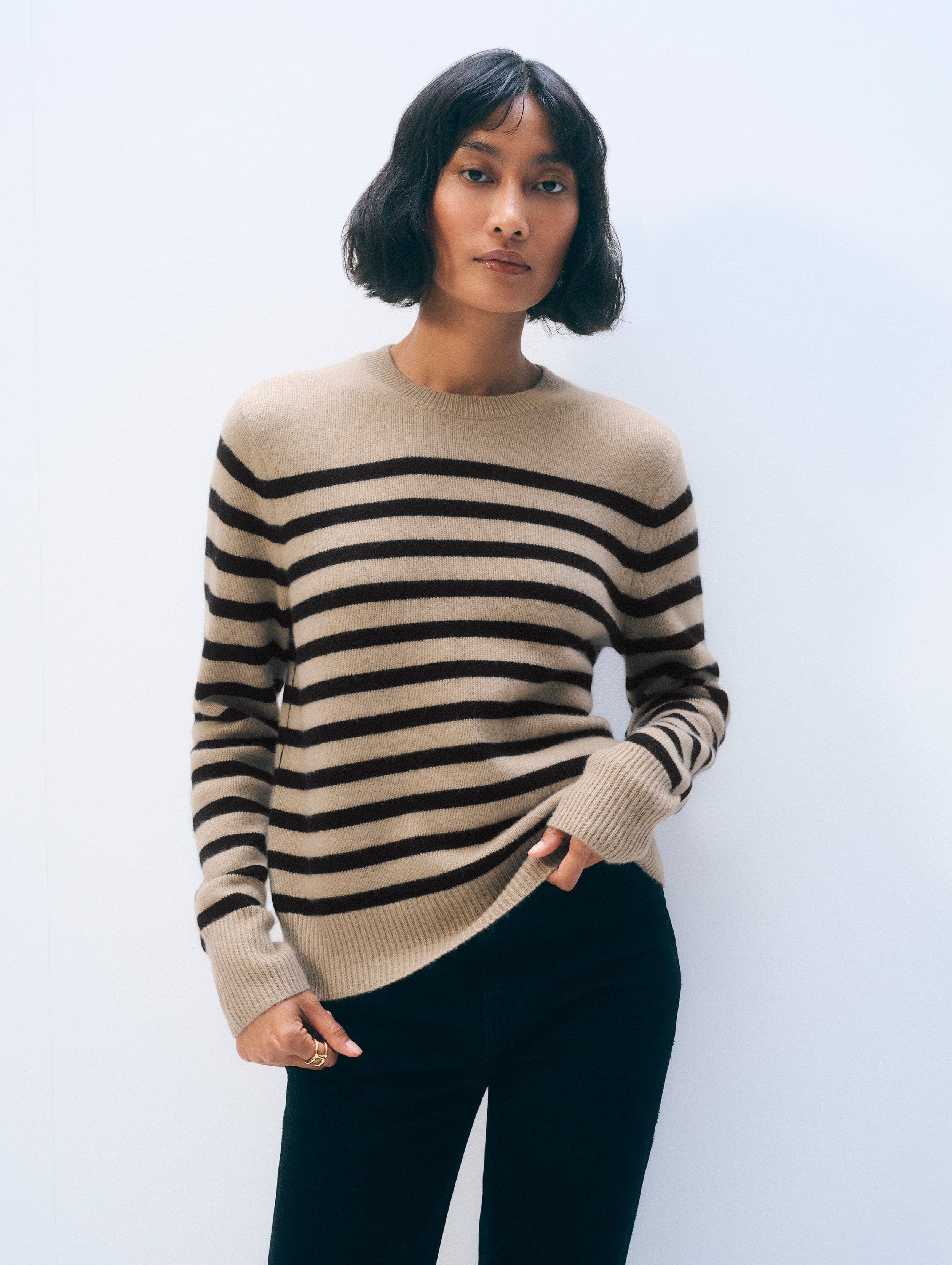 Cashmere Striped Crewneck | White & Warren | White and Warren