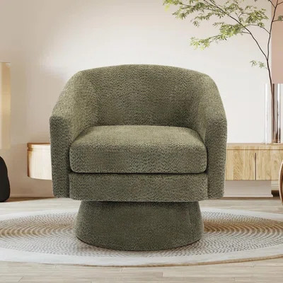 Barrel Swivel Accent Chair, 360-Degree Rotating Chenille Upholstered Armchair with Wooden Frame for Living Room | Wayfair North America