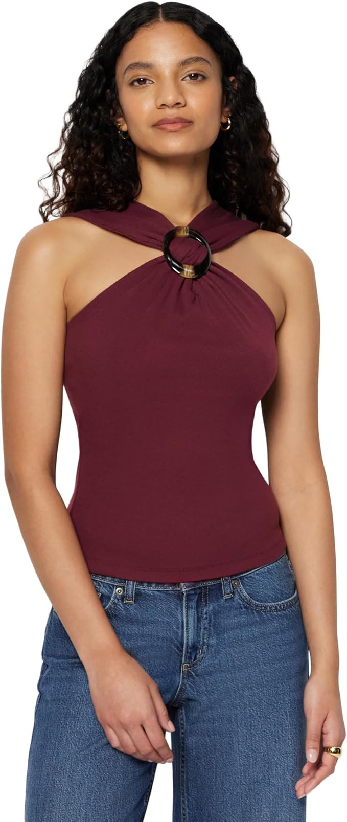 Amazon Essentials Women's Slim-Fit Ribbed Halter Top with Resin Detail | Amazon (US)