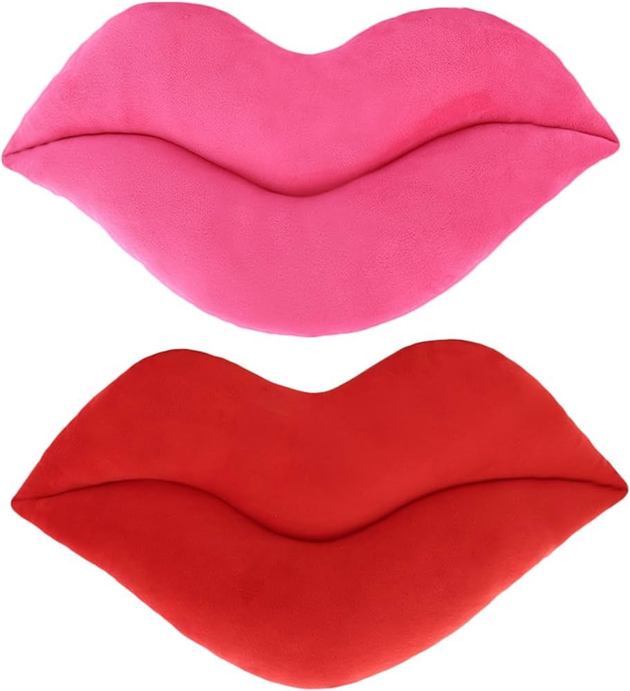 zhidiloveyou 2PCS 11.8" Lip Pillow Plush Hug Toy Soft Lip Shaped Decorative Cushion (Pink+Red) | Amazon (US)