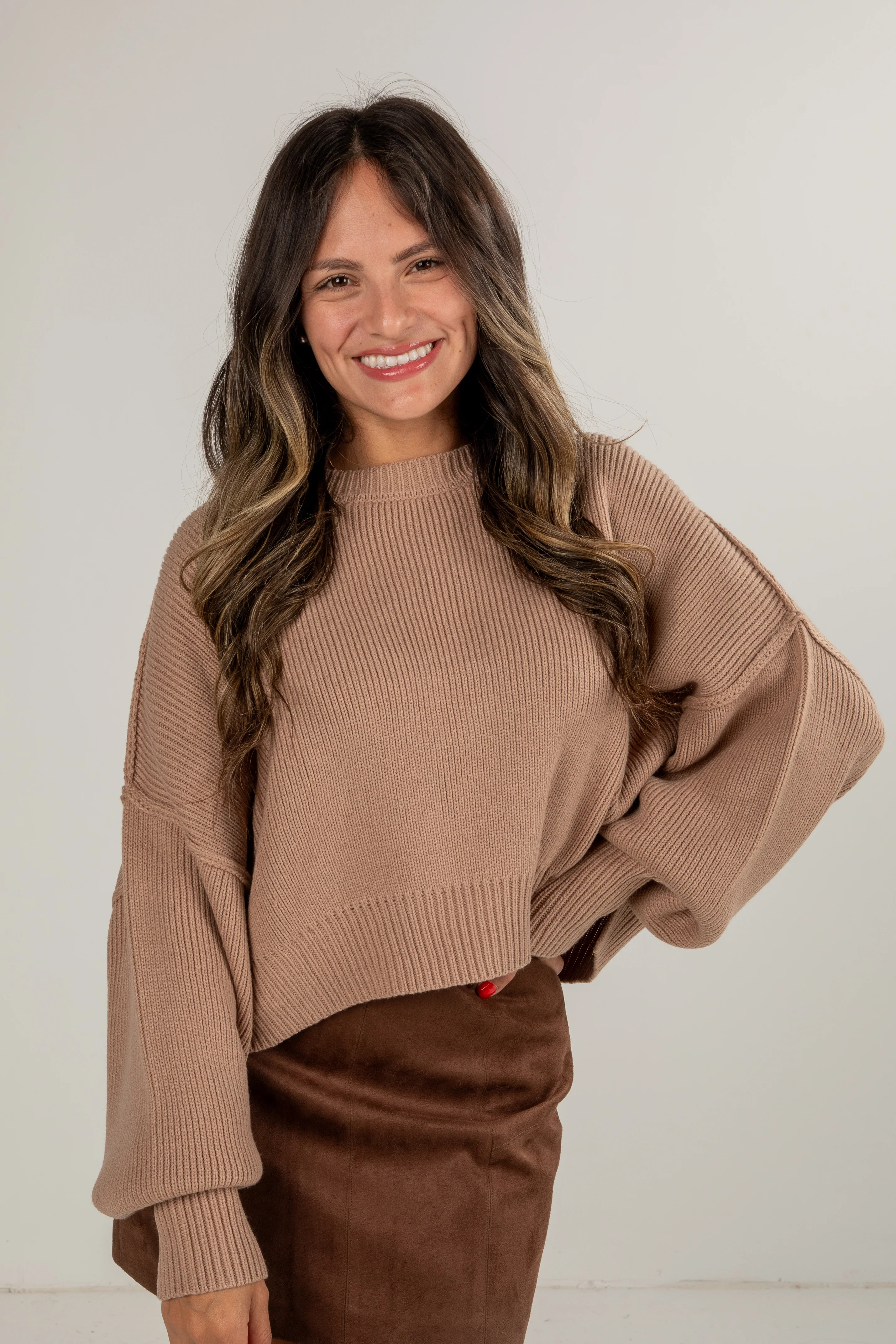 Cozy Taupe Sweater | Cropped Sweaters For Women | Dress Up | Dress Up