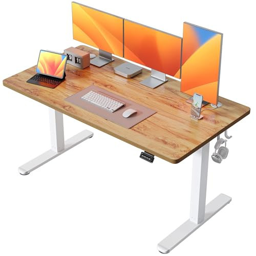 FEZIBO Standing Desk, 55 × 24 Inches Electric Height Adjustable, Sit and Stand Up, Computer Office Desk with Splice Board, Light Rustic | Amazon (US)