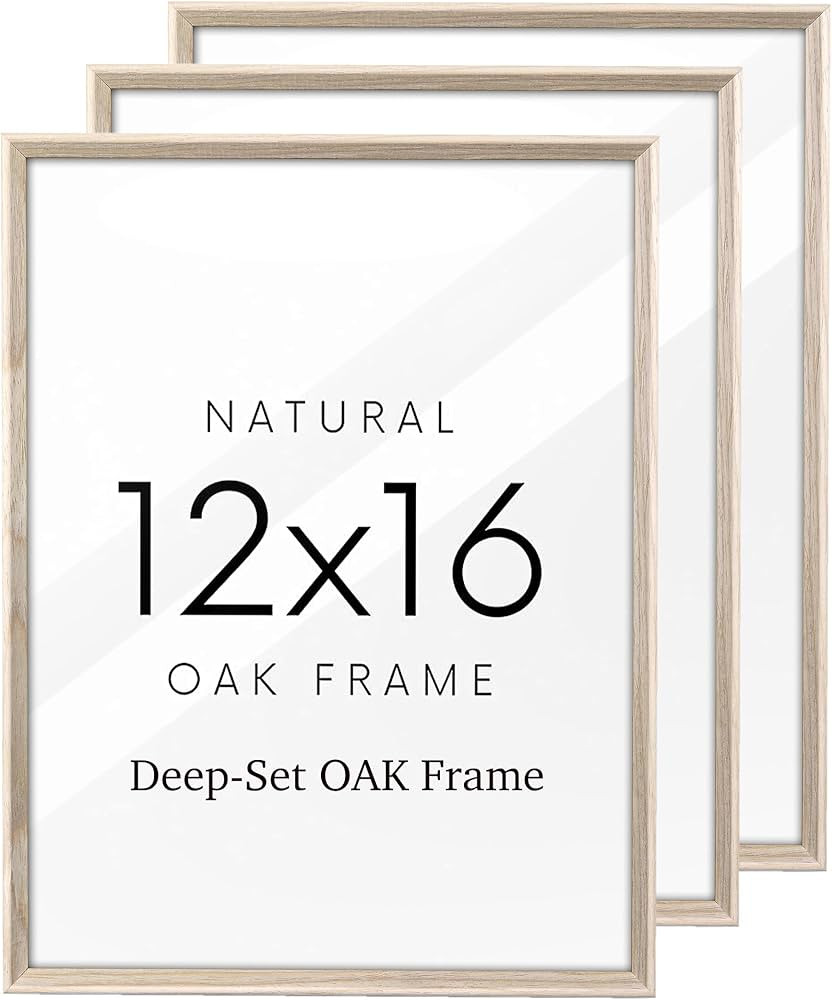 UPWOIGH 12x16 Oak Wood Picture Frame - 12x16 Large Minimalist Poster Frame, 45-Degree Flat Frame,... | Amazon (US)