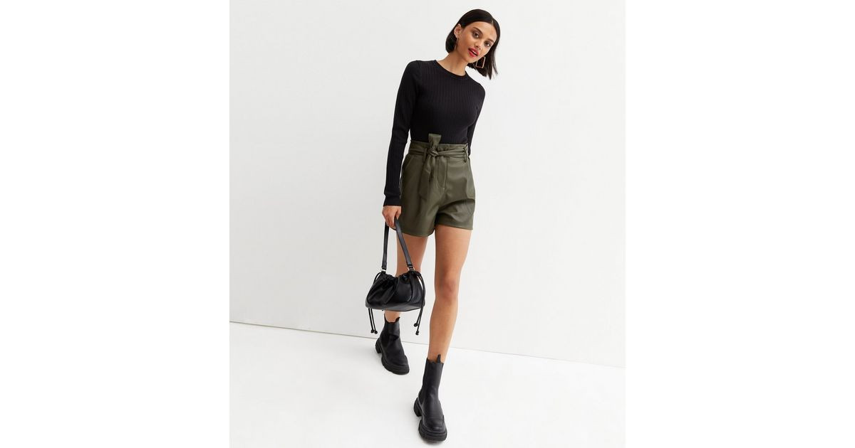 Khaki Leather-Look Belted Shorts
						
						Add to Saved Items
						Remove from Saved Items | New Look (UK)