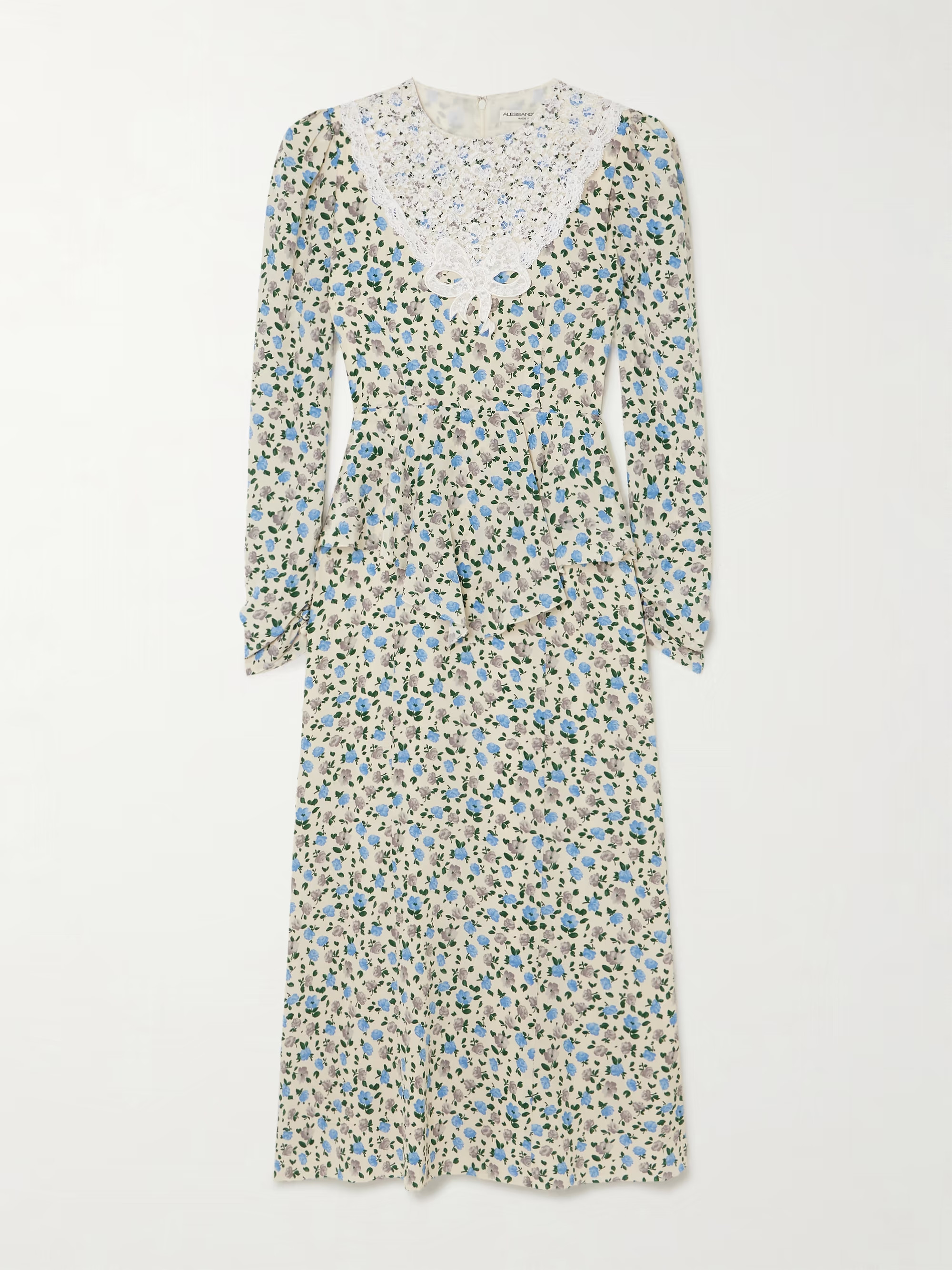 ALESSANDRA RICHAppliquéd lace-trimmed floral-print silk crepe de chine midi dress | NET-A-PORTER (US)