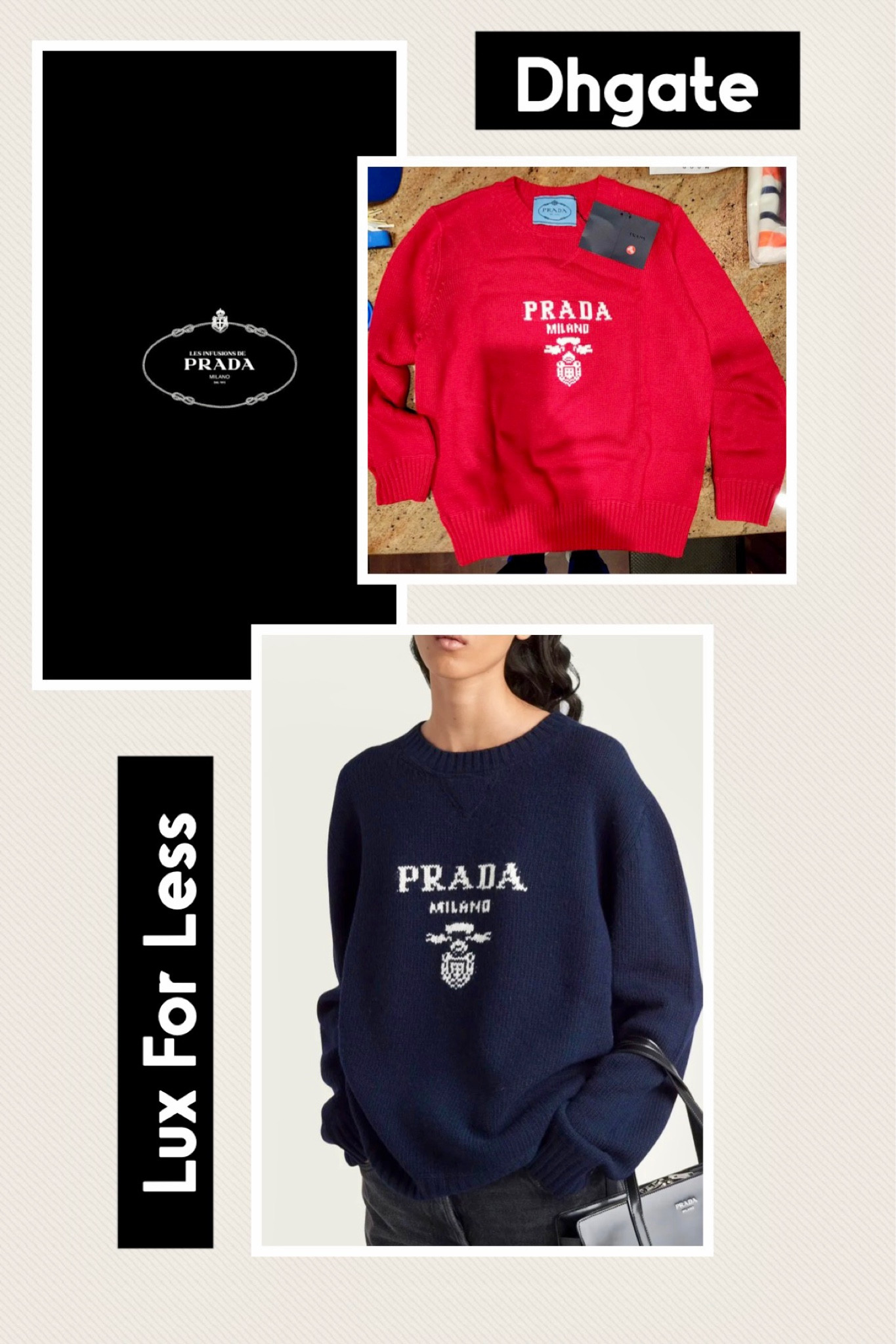 Dhgate Prada Sweater!
Size Up, Good Reviews

Dhgate Finds
Dupes
Links don’t show REAL logos! 
Watch size chart! 
Dhgate Finds
Bougie Bags
Bougie Shoes
Dhgate LV
Dhgate LV
Designer Dupes
#ltkshoecrush
#ltkfind
#ltkitbag