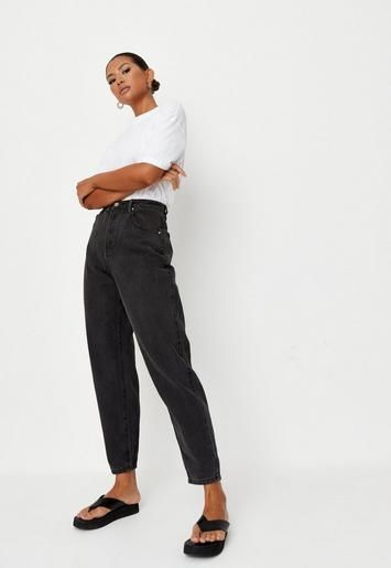 Black Super Wide Leg Tapered Jeans | Missguided (UK & IE)