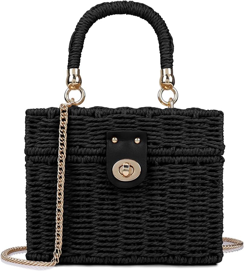 Handwoven Rattan Bag for Women Wicker Crossbody Shoulder Bag Straw Beach Tote Bag Top Handle Satc... | Amazon (US)