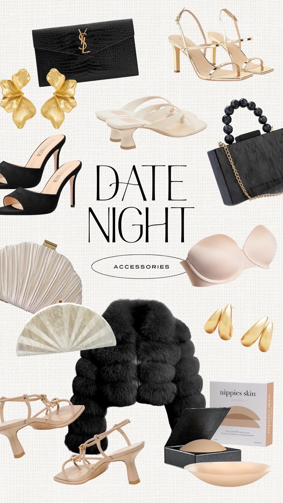 Date night accessories! Designer handbags, clutches and purses. Neutral heels in gold, black, tan and cream. Strapless bra with the best support! Chunky gold statement earrings. Acrylic purses. Elevated outfits for date night and girls night out.

#LTKootd #LTKPetite #LTKSeasonal