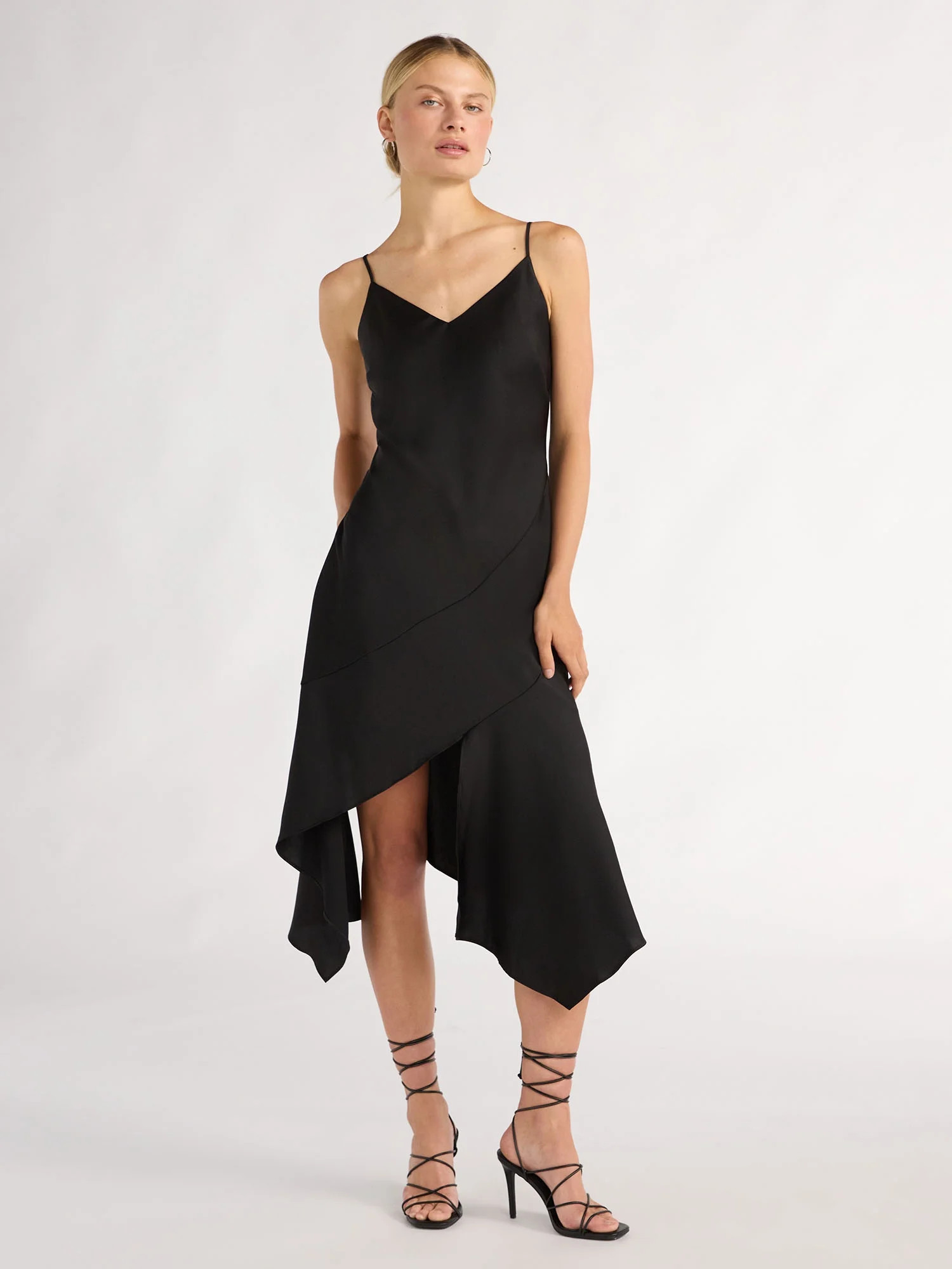Scoop Women’s Asymmetrical Bias Satin Slip Dress with Spaghetti Straps, Sizes XS-XXL | Walmart (US)