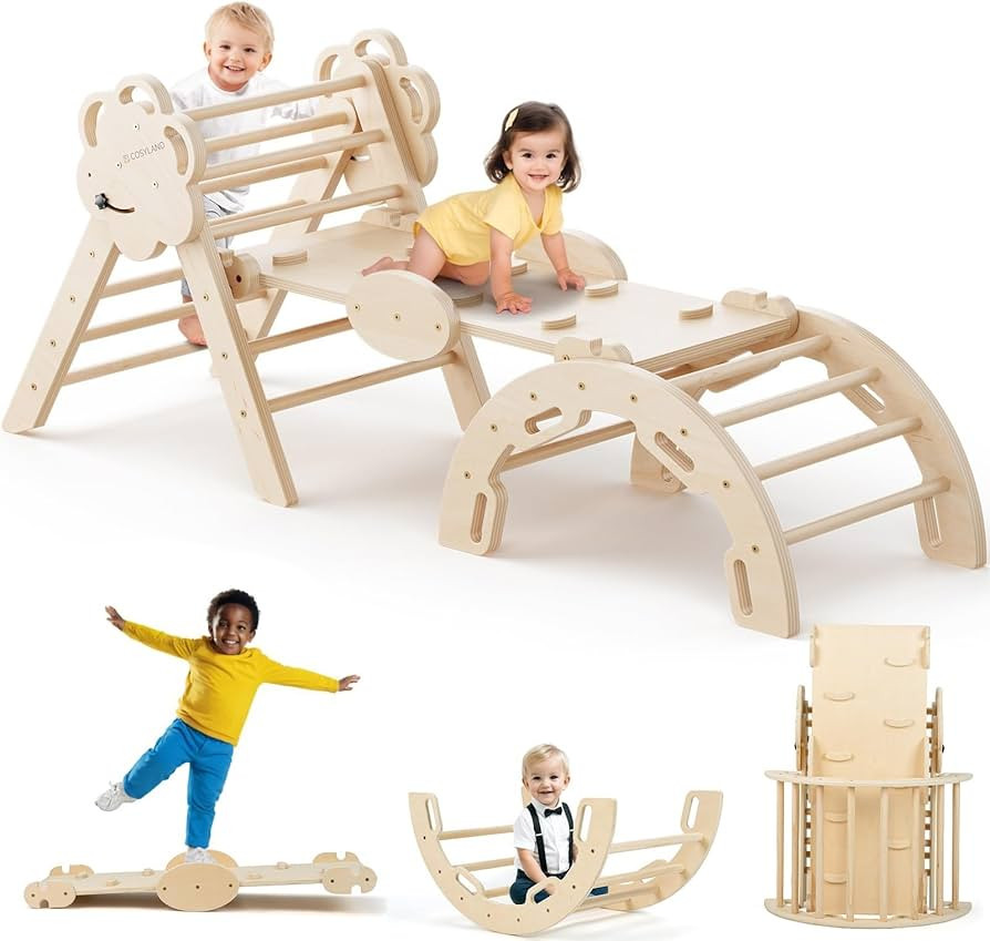 COSYLAND Pikler Triangle Set 8 in 1, Foldable Pickler Climbing Set Wooden Montessori Climbing Gym... | Amazon (US)