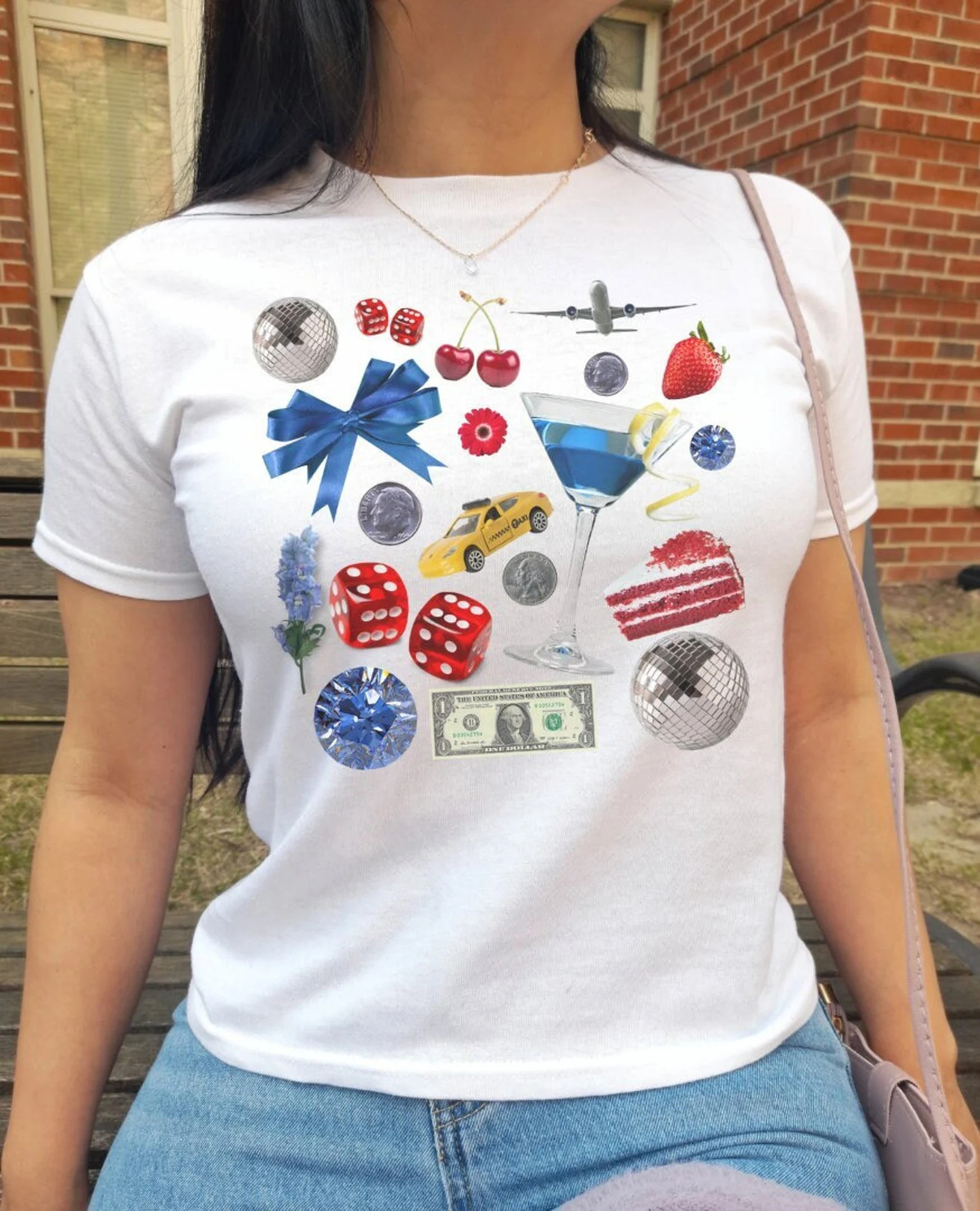 Trendy Red White Blue Baby Tee America Collage Coquette Cherry Y2k Baby Tee 4th July American Ind... | Etsy (US)