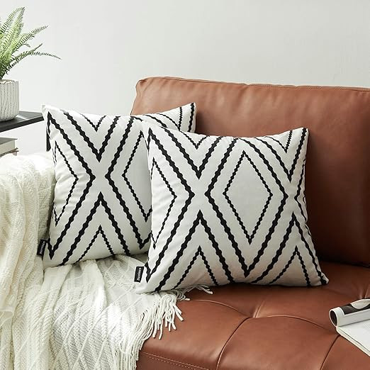 Nestinco Set of 2 White Pillow Covers 18 x 18 inches Boho Aztec Polyester Blend Square Decorative... | Amazon (US)