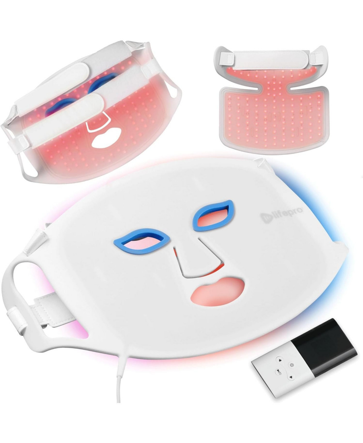 LifePro Red Light Therapy Face Mask with Neck Coverage - 3-Color Led Light Therapy for Skin Care at Home - White | Macy's