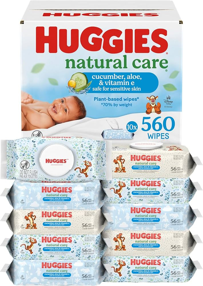 Huggies Natural Care Cucumber, Aloe and Vitamin E Baby Wipes, Hypoallergenic, Scented, 10 Flip-To... | Amazon (US)
