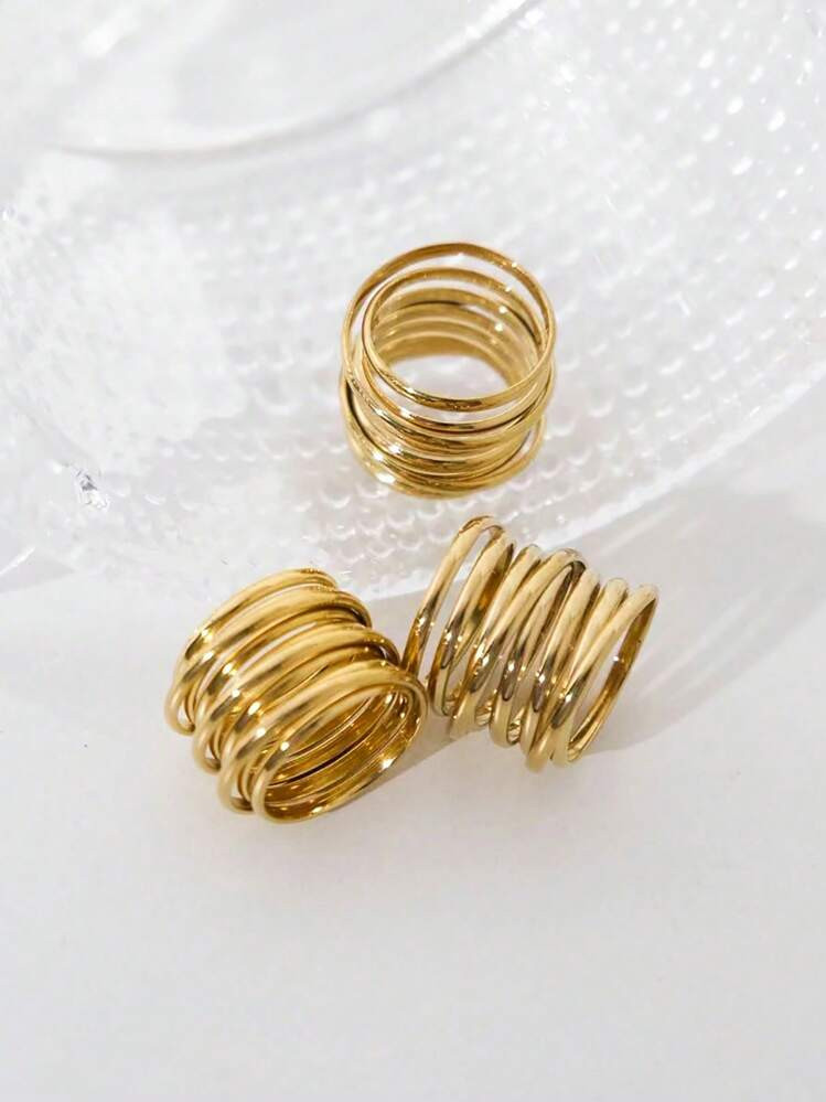 Mazuer Mazuer French Style Retro Double Ended Teardrop 18k Gold Plated Stainless Steel Ring, Unis... | SHEIN