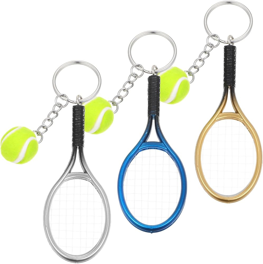 3Pcs Mini Tennis Racket Keychains, Tennis Ball Key Ring Split Ring Keychains Tennis Trinkets for ... | Amazon (US)