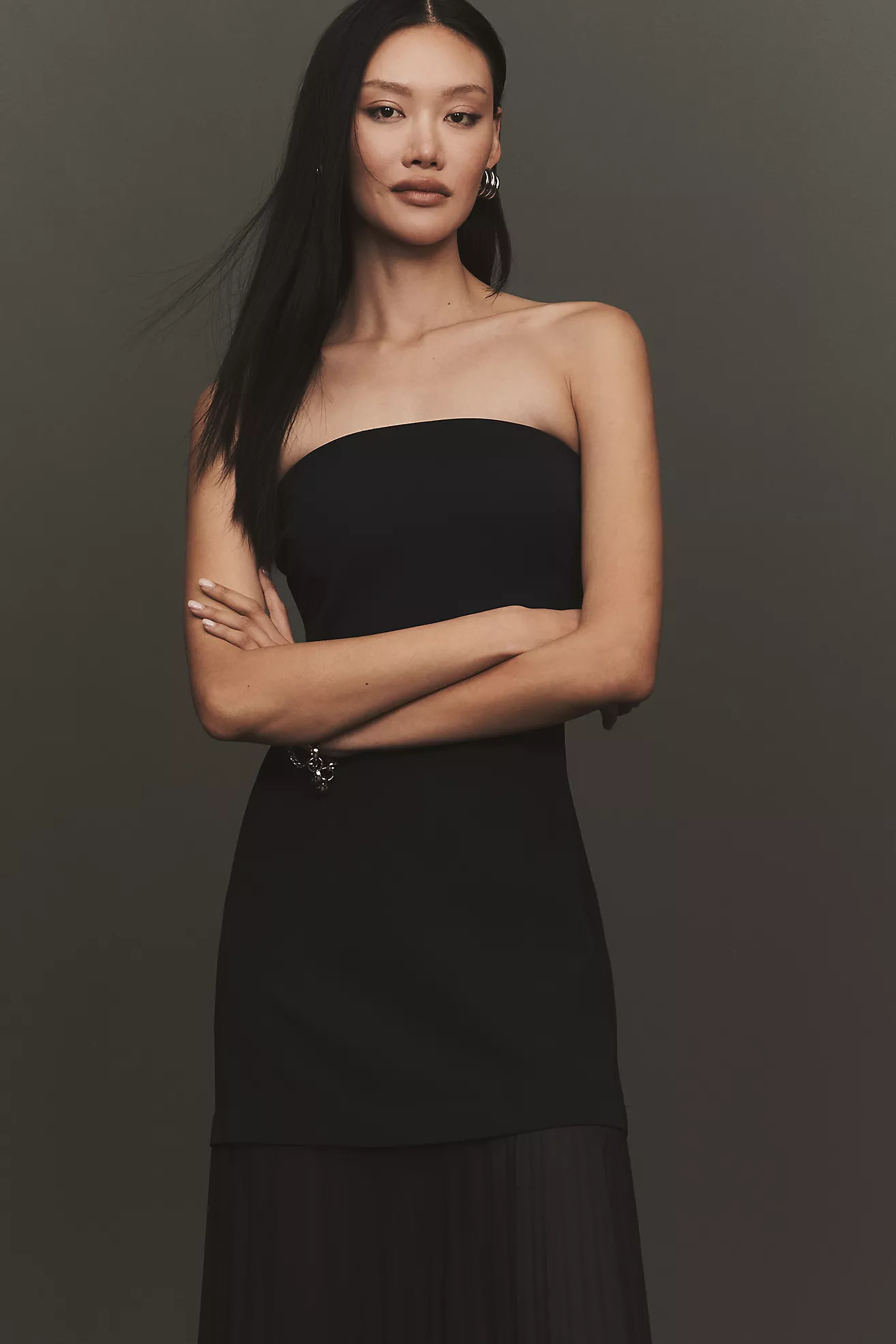 By Anthropologie Strapless Twofer Pleated Midi Dress | Anthropologie (US)