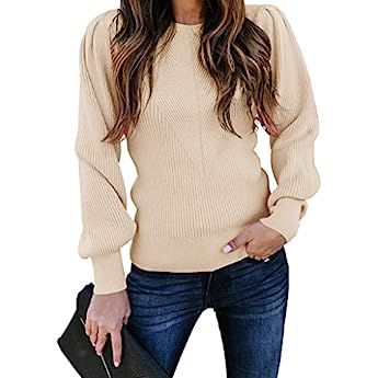 V-neck Puff Sleeve Sweater | Amazon (US)