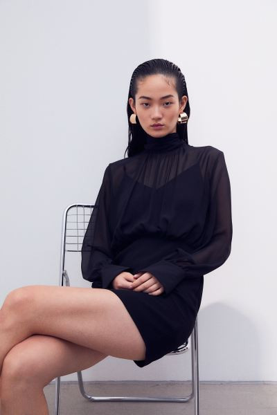 Stand-up collar dress - Black - Ladies | H&M GB | H&M (UK, MY, IN, SG, PH, TW, HK)