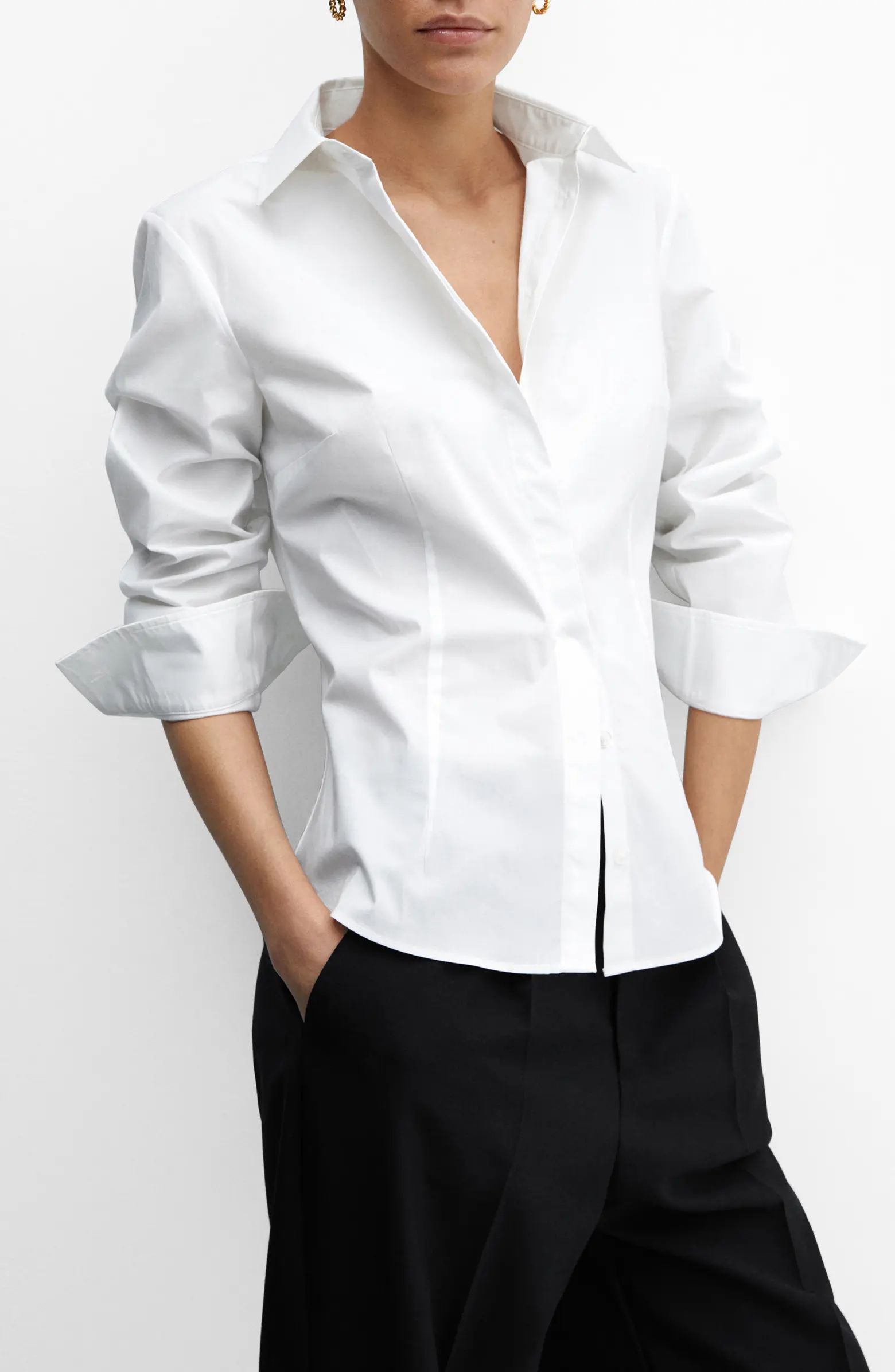 MANGO Fitted Button-Up Shirt | Nordstrom | Nordstrom