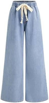 CIDER Drawstring Baggy Wide Leg Jeans for Women High Waisted Pull On Jeans Denim Pants with Pocke... | Amazon (US)