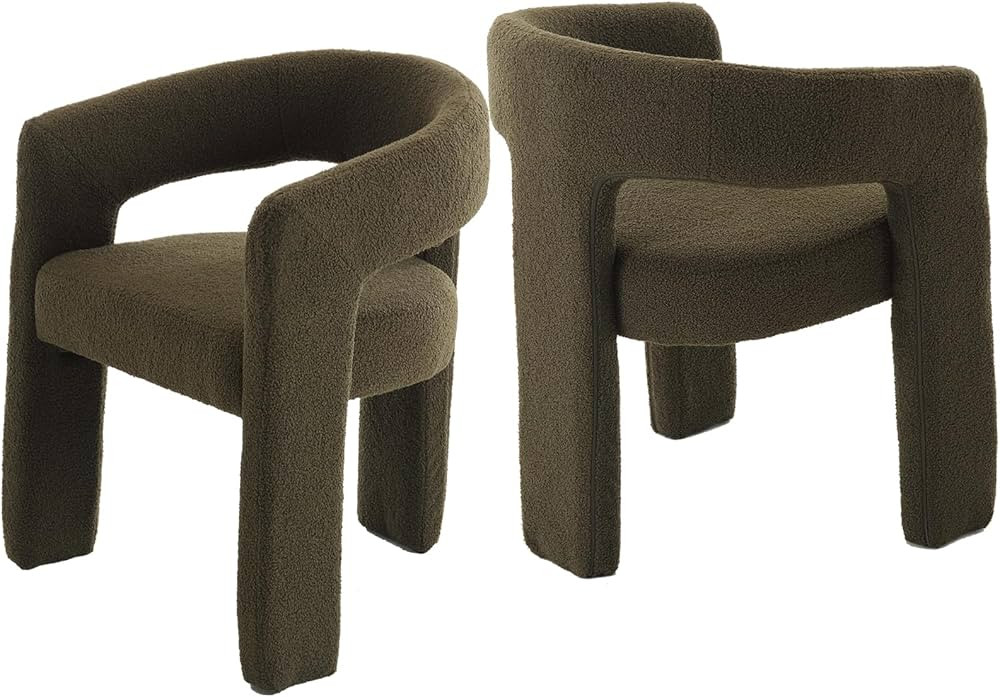 Upholstered Sherpa Dining Chairs Set of 2, Modern Barrel Dining Room Chair with Arm Comfy Accent ... | Amazon (US)