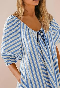 SENSERISE Womens Striped Romper Puff Sleeve Mini Shorts Romper Dress Beach Vacation Outfits with ... | Amazon (US)