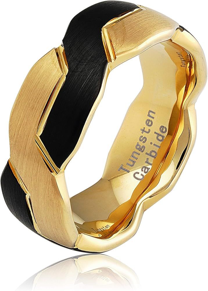 100S JEWELRY Engravable Two Tone Black Gold Infinity Knot Design Tungsten Rings for Men Wedding Band | Amazon (US)