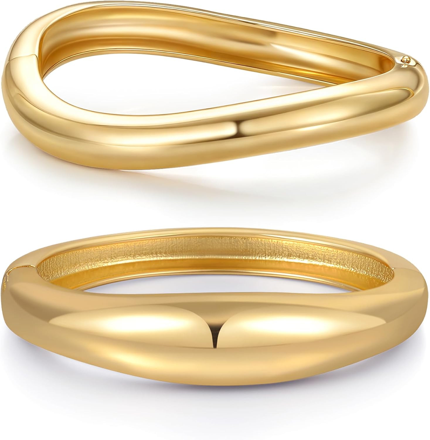 2Pcs Gold Bangle Bracelets for Women 14K Gold Plated Wide Chunky Cuff Bracelets Trendy Minimalist Open Hinged Irregular Stack Bracelet Jewelry Gifts | Amazon (US)