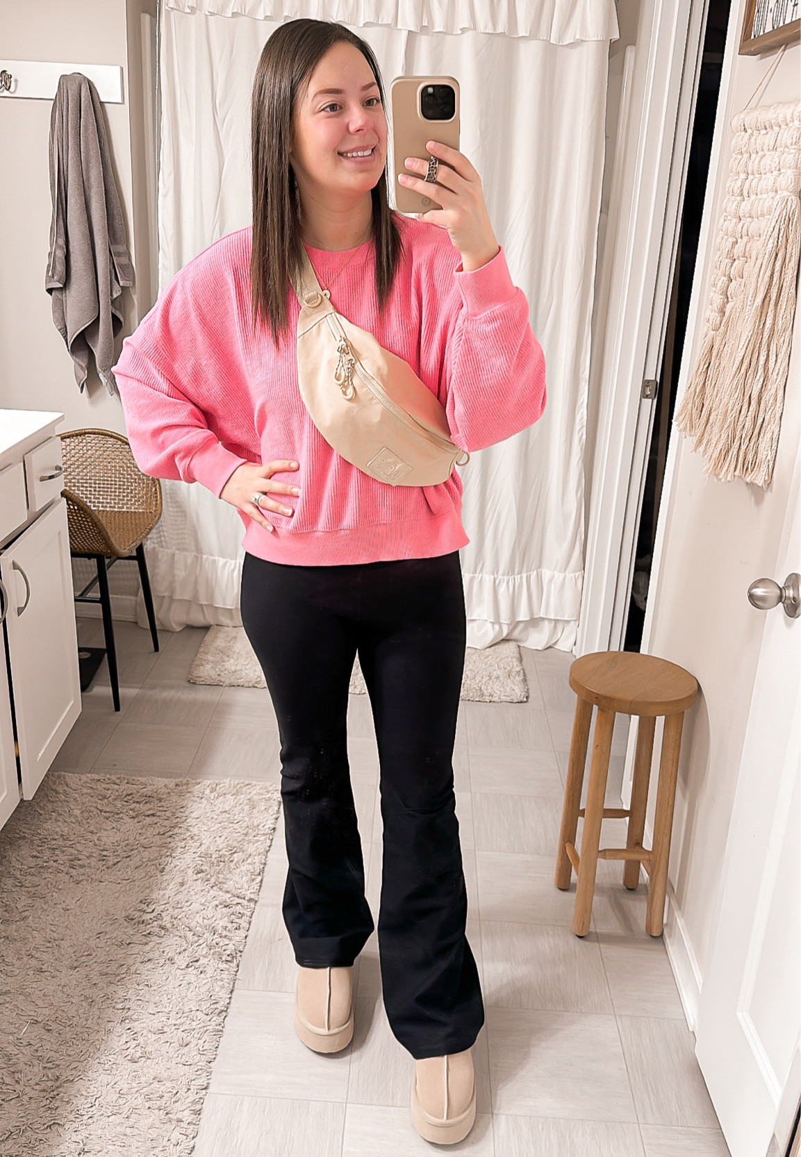 Flare leggings paired with cloud slippers are my current favorites! I am wearing my normal size in the slippers and leggings!

Outfit of the day, ootd, true to size, spring outfit, spring fashion, everyday look, mom fashion, mom style, errands outfit

#LTKfindsunder50 #LTKshoecrush #LTKstyletip