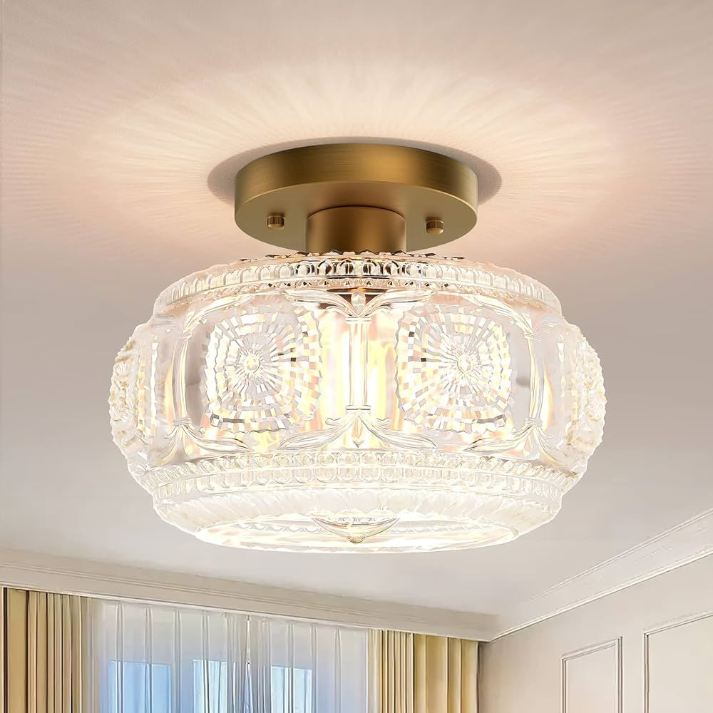 OYKYOHEI Semi Flush Mount Ceiling Light, Globe Glass Ceiling Light Fixture, Gold Modern Lighting ... | Amazon (US)