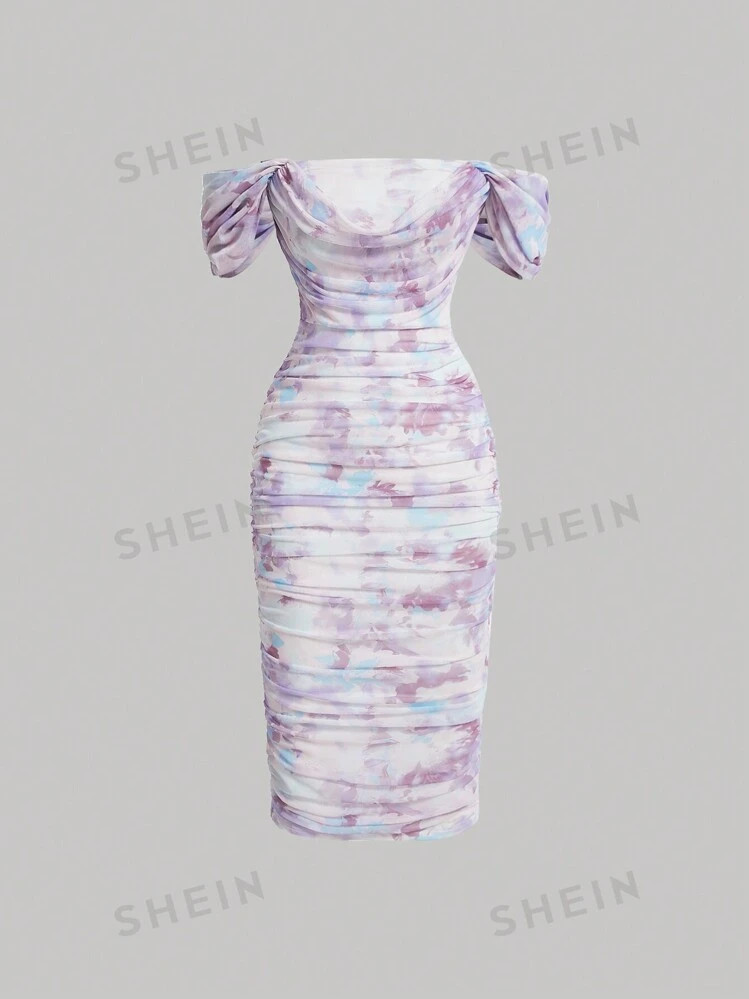 SHEIN MOD Women's Off Shoulder Short Sleeve Tie Dye Dress | SHEIN | SHEIN