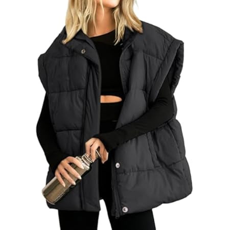 Danedvi Womens Winter Oversized Vest Lightweight Quilted Puffer Vest Sleeveless Stand Collar Zip ... | Amazon (US)