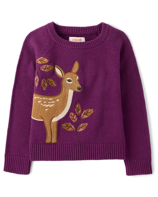 Girls Embroidered Deer Sweater - Countryside Manor - Purple | Gymboree