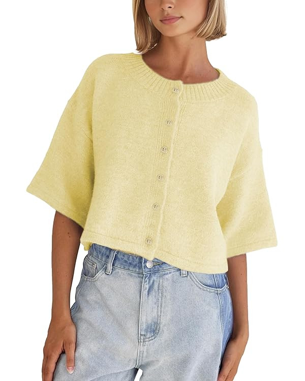 Springrain Cardigan Sweaters for Women Lightweight Knit Cropped Cardigan Button Up Solid Knitwear | Amazon (US)