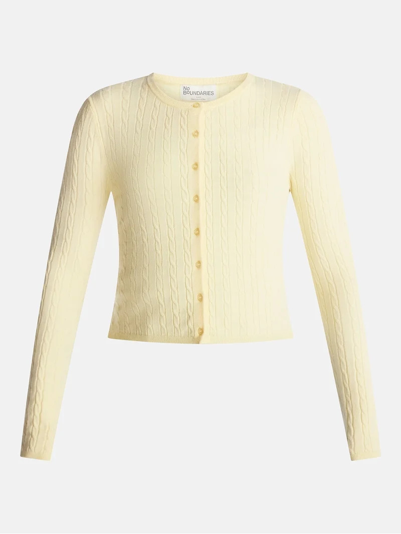 No Boundaries Cable Knit Crewneck Cardigan, Women's XXS-4X | Walmart (US)