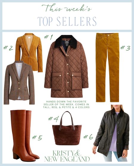 This weeks top sellers: #1 quilted barn jacket (you guys loved it as much as I do!) comes in tall, petite, reg and is ON SALE now, #2 corduroy & houndstooth blazers, #3 corduroy vintage straight pants (tall, reg, & petite), leather knee high heeled boots, chocolate suede tote bag, classic Barbour waxed jacket 

Classic style, fall outfit, teacher outfit, fall coat, fall jackets, j crew, j crew sale, Tuckernuck, j crew factory, barbour

#LTKsalealert #LTKover40 #LTKmidsize