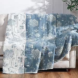 jinchan Boho 100% Cotton Blanket Fall Muslin Lightweight Twin Size 4-Layer Throw Blanket Reversib... | Amazon (US)
