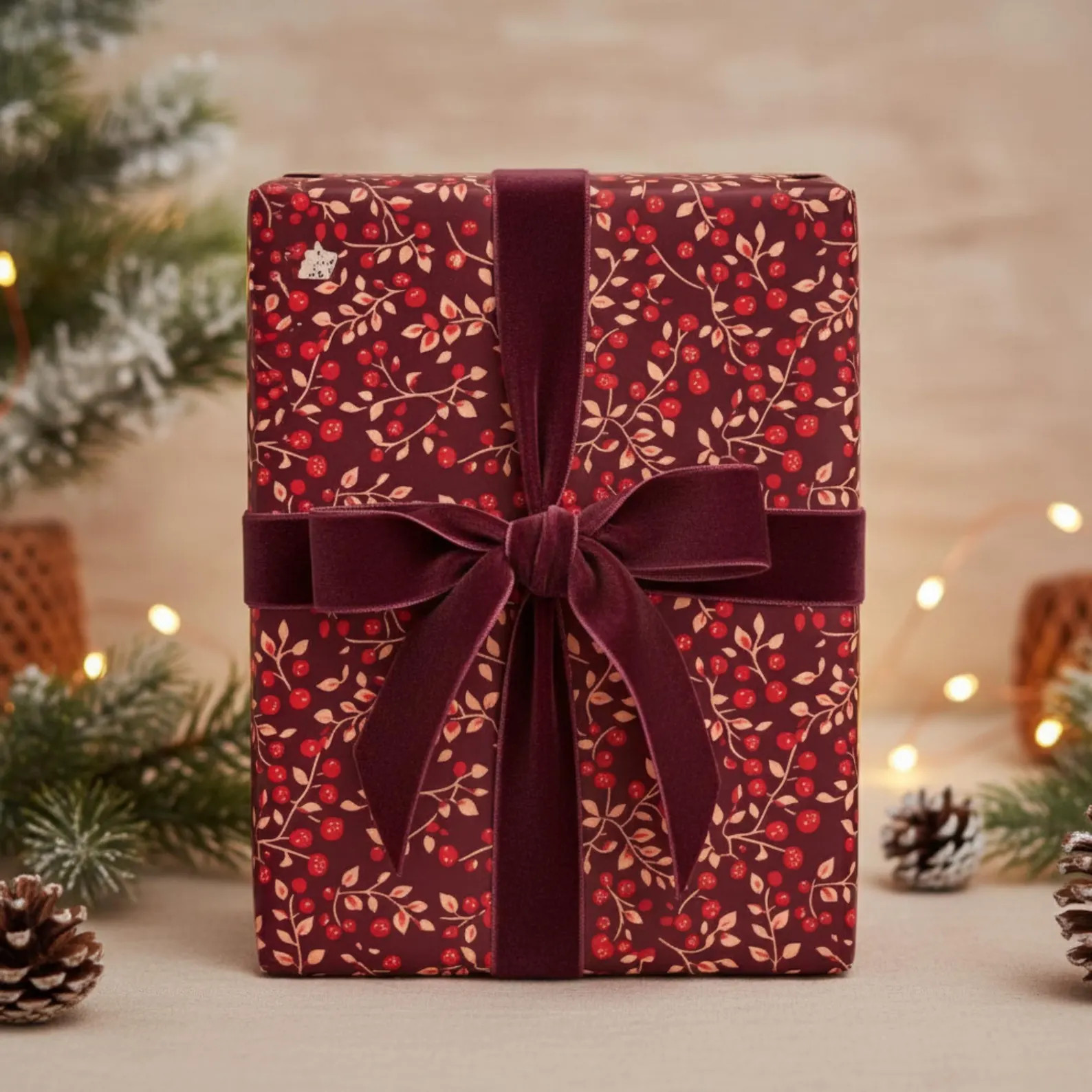 Holiday Berry Pattern Wrapping Paper: Festive Burgundy Gift Wrap Roll - Etsy | Etsy (US)