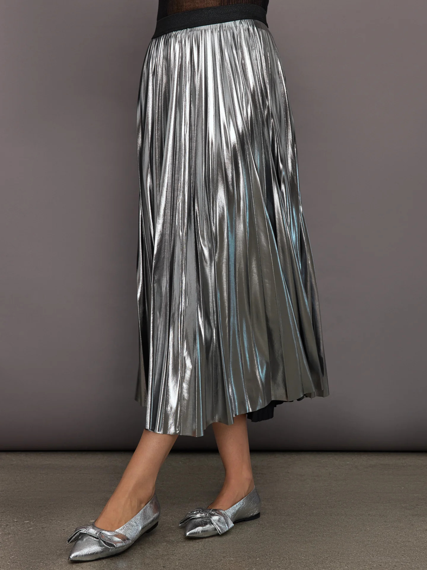 Metallic Pleated Skirt - Silver | Carbon38