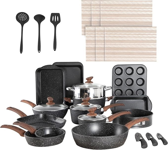 30 Piece Pots and Pans Set Non Stick, Granite Induction Cookware Sets, Nonstick Kitchen Cookware ... | Amazon (US)