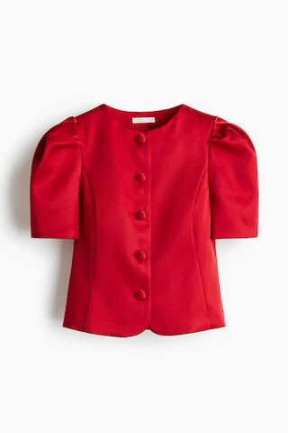 H & M - Puff-Sleeved Blouse - Red | H&M (US + CA)