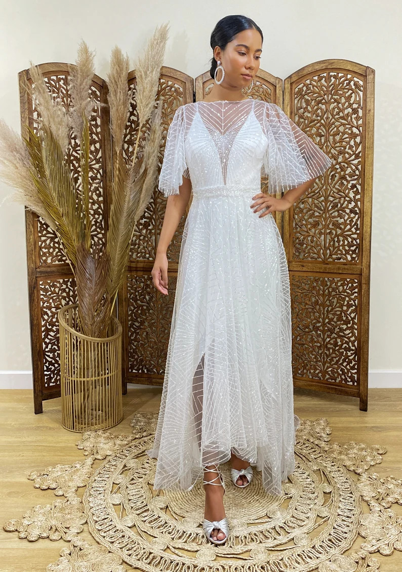 boho wedding dress, wedding dress, sequin wedding dress, caftan wedding dress, sequin dress, styl... | Etsy (US)