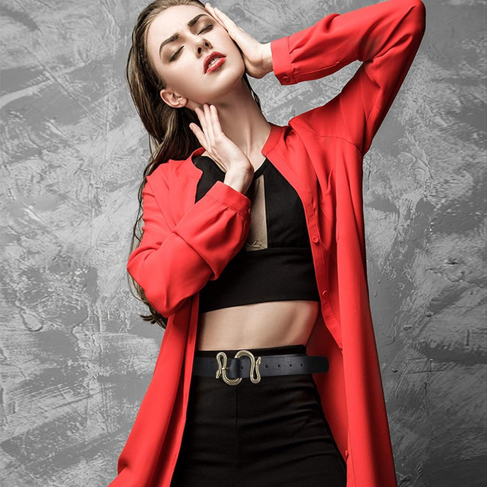 Taffeta Alley Belts for Women,Women Fashion Leather Belt for Dress with Snake Belt Buckle | Amazon (US)