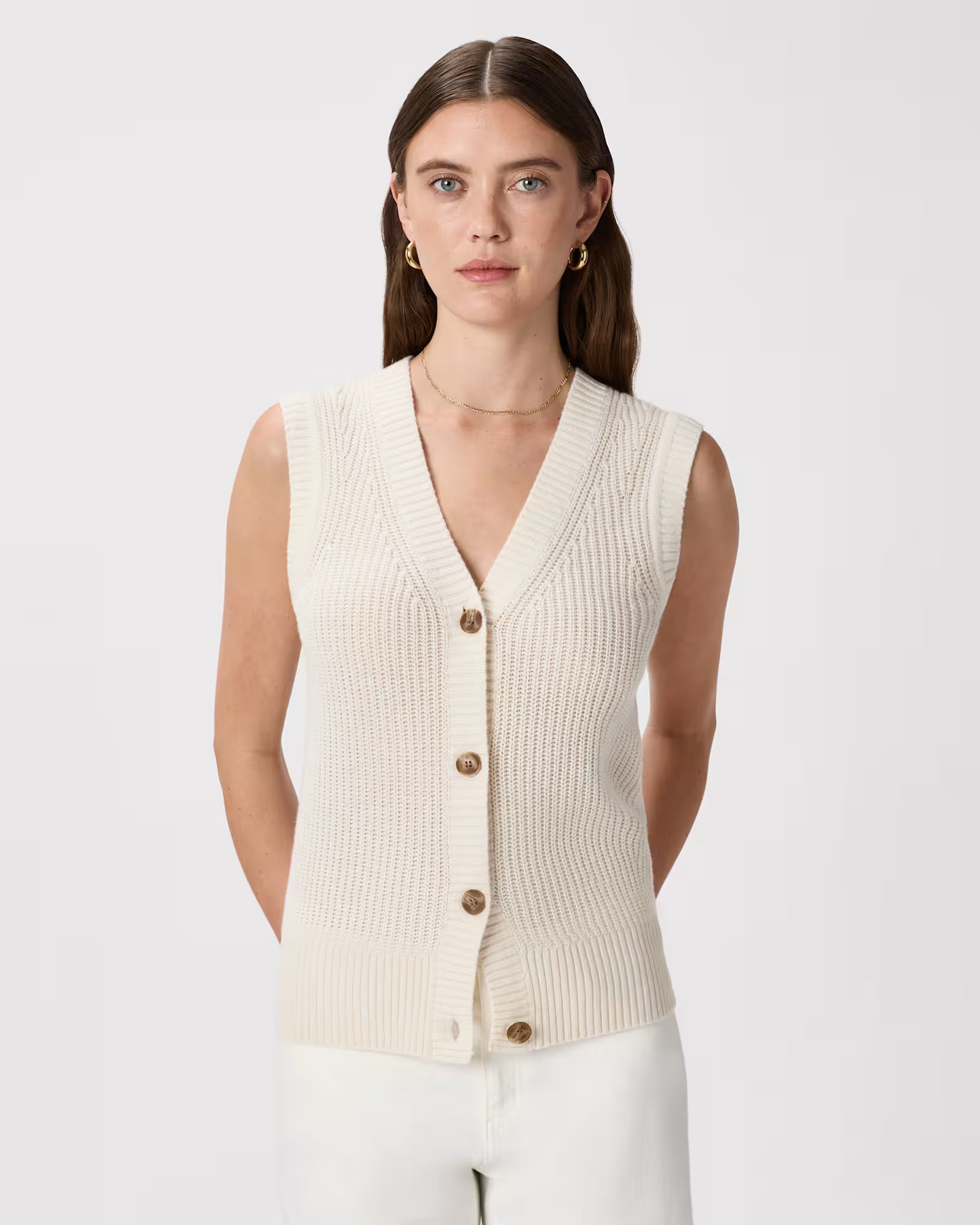Mongolian Cashmere Fisherman Sweater Vest in Ivory | Quince